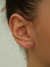 wearing gold Silver Cube Studs Earrings